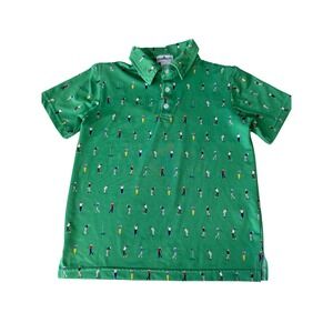 Blue Quail Boys Golf Polo Shirt Size 5 Green All Over Golfer Print UPF 50 Vented